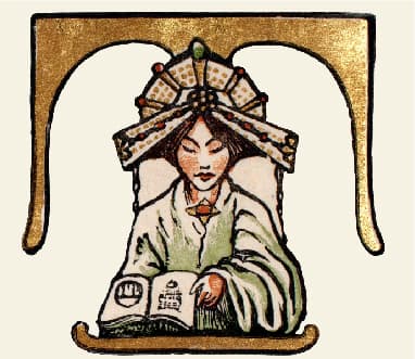 Illustration of woman reading book